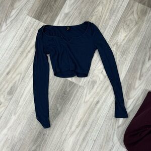 Navy Blue Long Sleeve Women's Top